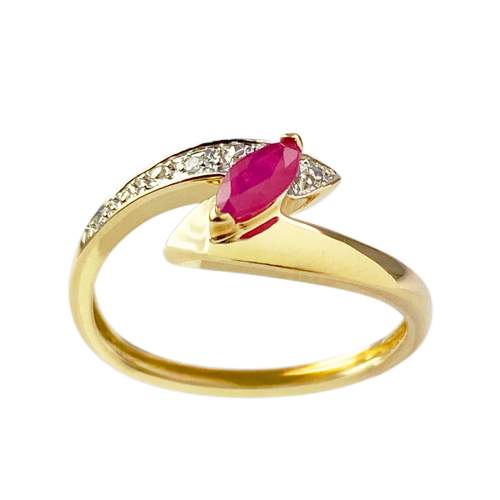 Bague d'occasion 2 ors 750 diamant, rubis