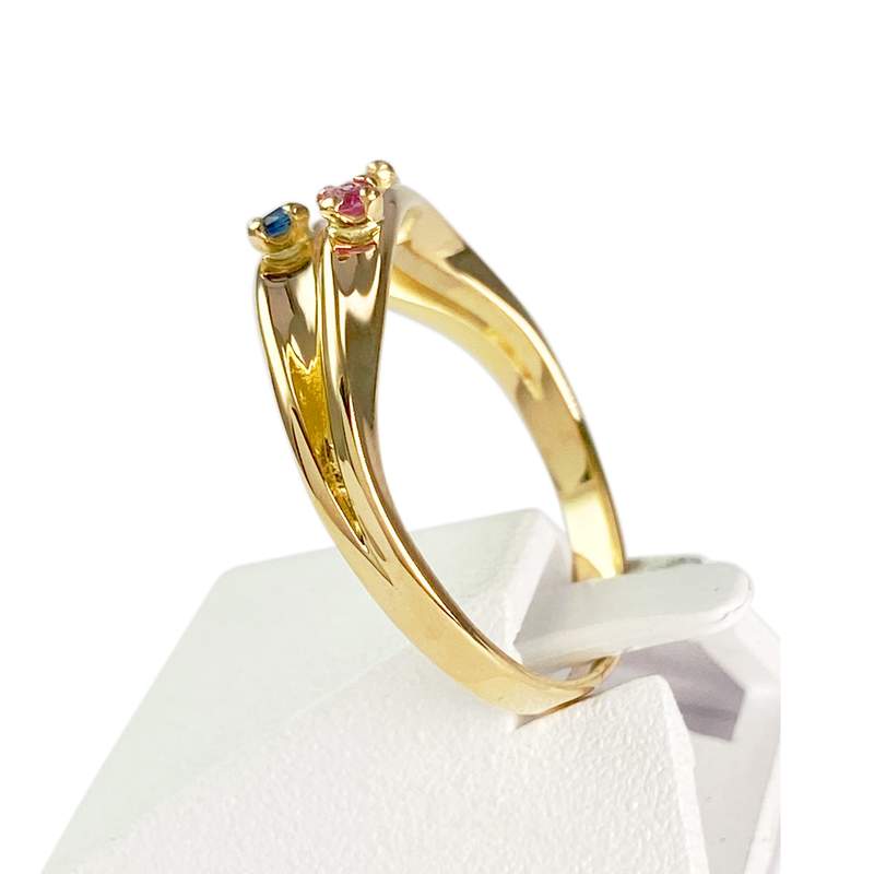 Bague d'occasion or 750 jaune rubis, saphir - vue 2