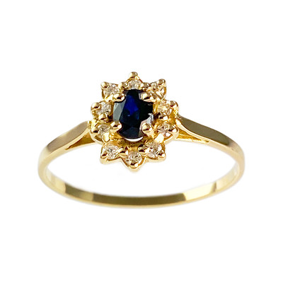 Bague d'occasion or 750 jaune diamants, saphir
