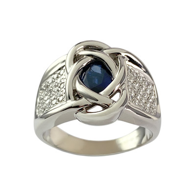 Tweedehands ring van 750 witgoud met saffier en diamanten - afbeelding 1