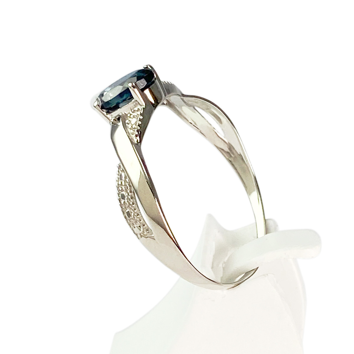 Bague d'occasion or 375 blanc topaze traitée London blue - vue 2