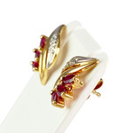 Boucles d'oreilles d'occasion 2 ors 750 diamants, rubis - vue 2