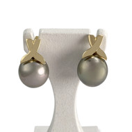 Boucles d'oreilles d'occasion or 750 jaune perles de Tahiti