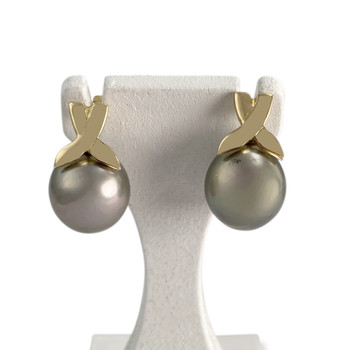 Boucles d'oreilles d'occasion or 750 jaune perles de Tahiti