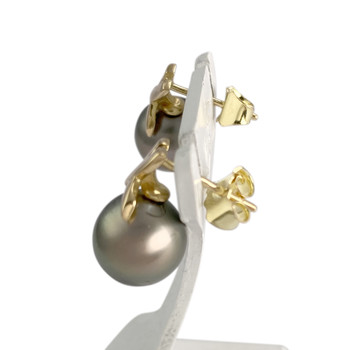 Boucles d'oreilles d'occasion or 750 jaune perles de Tahiti