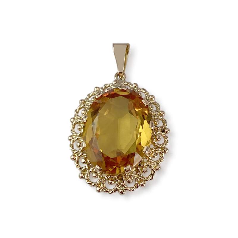 Pre-owned 14K yellow gold pendant with synthetic corundum - view 1