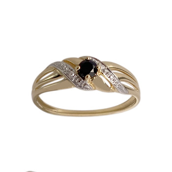 Pre-owned 750 two-tone gold ring with diamonds and a sapphire