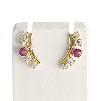 Pre-owned 14K yellow gold earrings with rubies and cubic zirconia
