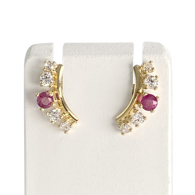 Boucles d'oreilles d'occasion or 750 jaune rubis, zirconias - vue 1
