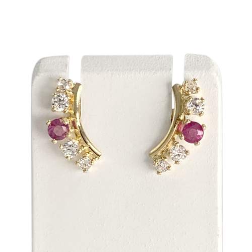 Boucles d'oreilles d'occasion or 750 jaune rubis, zirconias