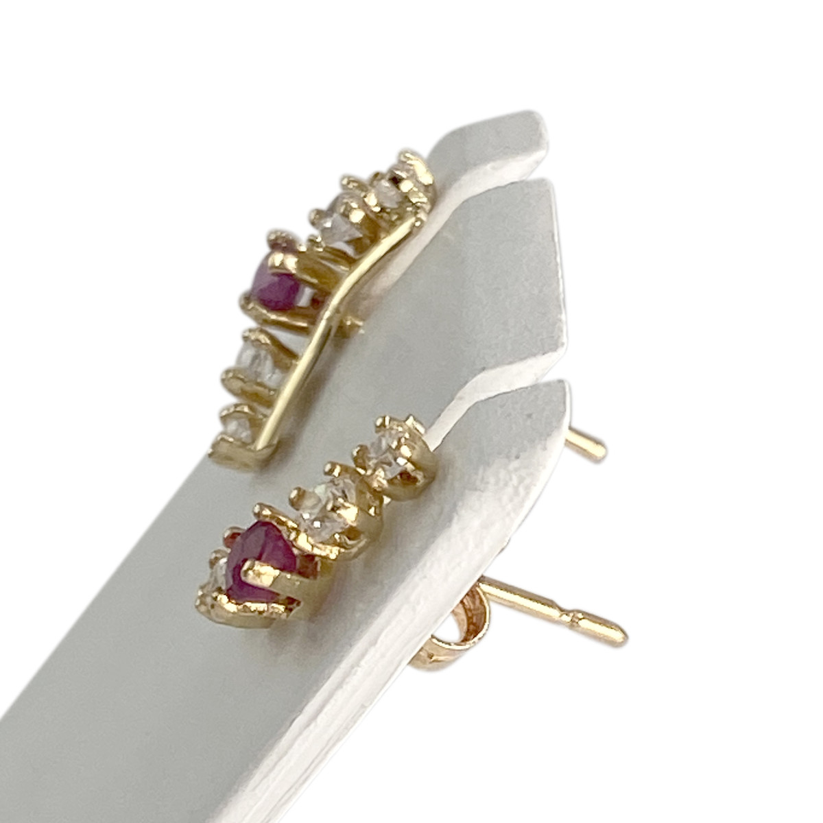 Boucles d'oreilles d'occasion or 750 jaune rubis, zirconias - vue 2