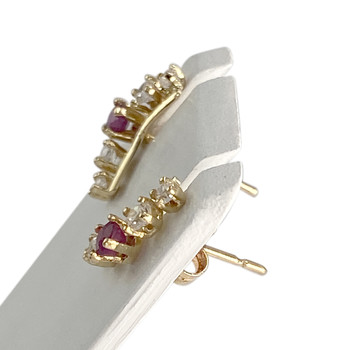 Pre-owned 14K yellow gold earrings with rubies and cubic zirconia