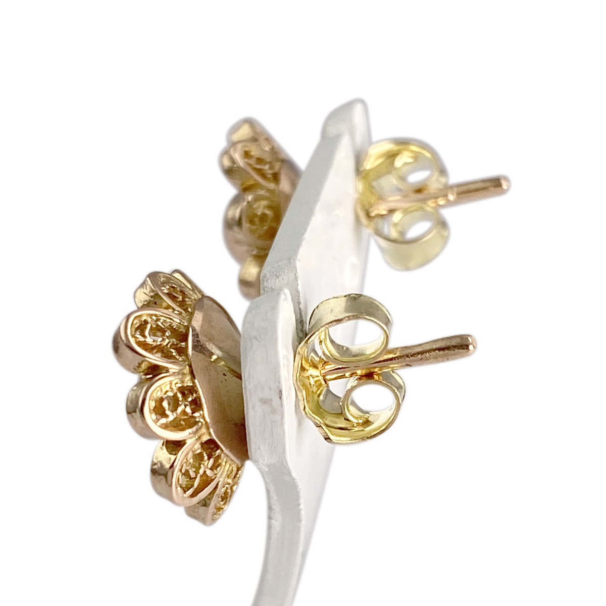 Boucles d'oreilles d'occasion or 750 jaune fleur - vue 2