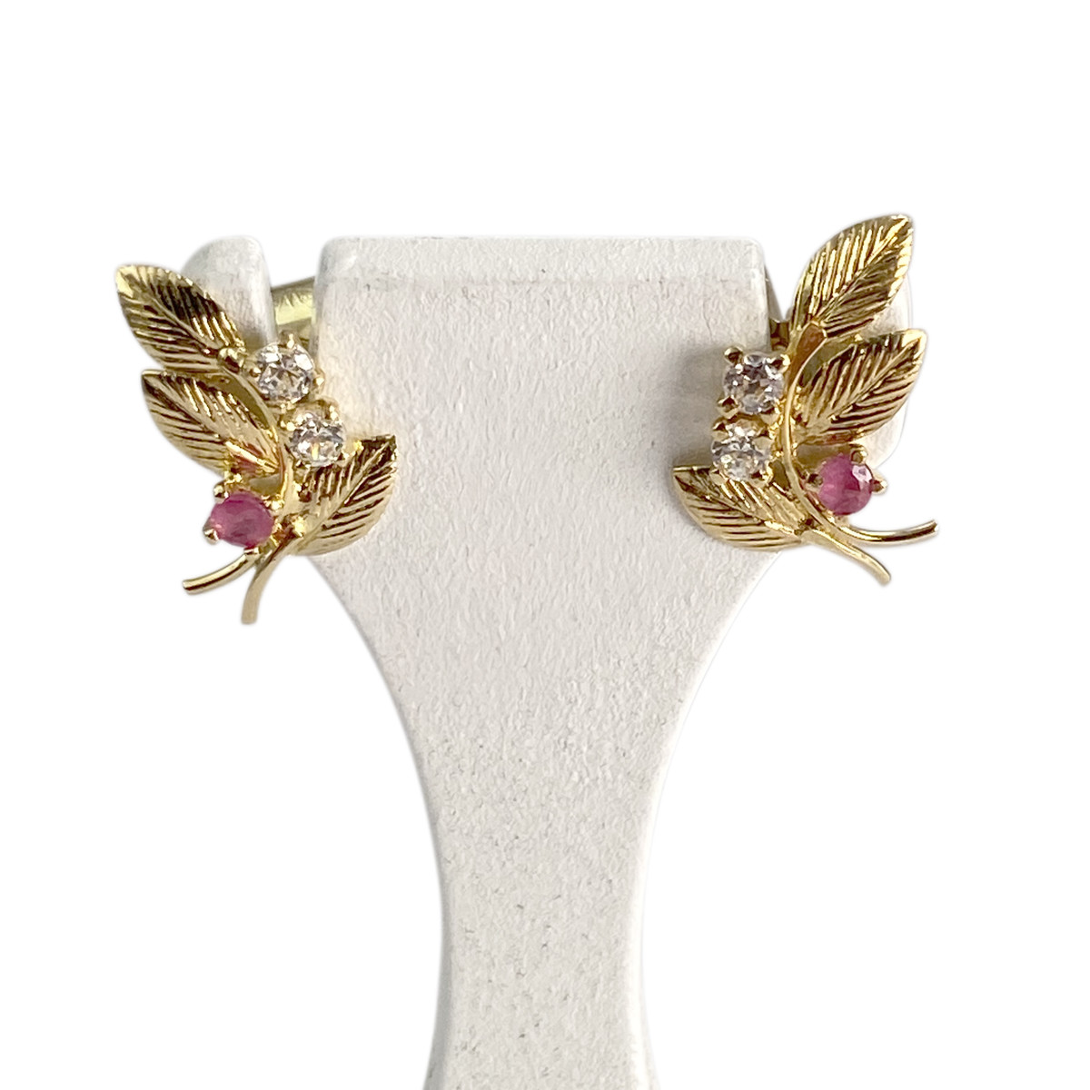 Boucles d'oreilles d'occasion or 750 jaune rubis, zirconias