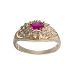 Bague d'occasion or 750 jaune rubis synthétique, zirconias - vue 1
