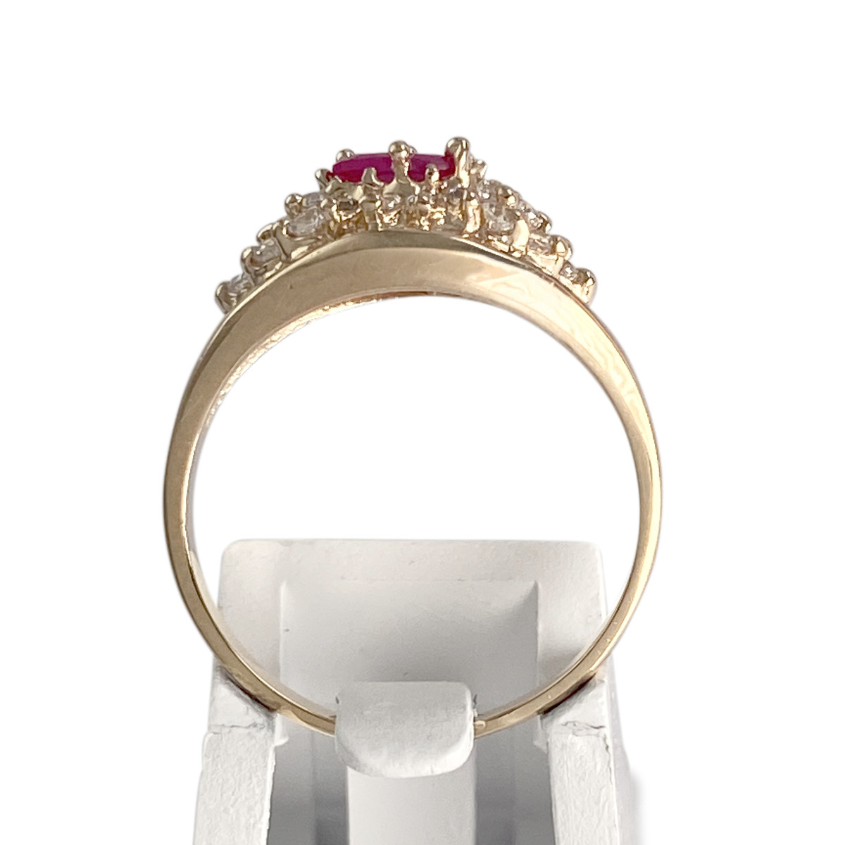 Bague d'occasion or 750 jaune rubis synthétique, zirconias - vue 3