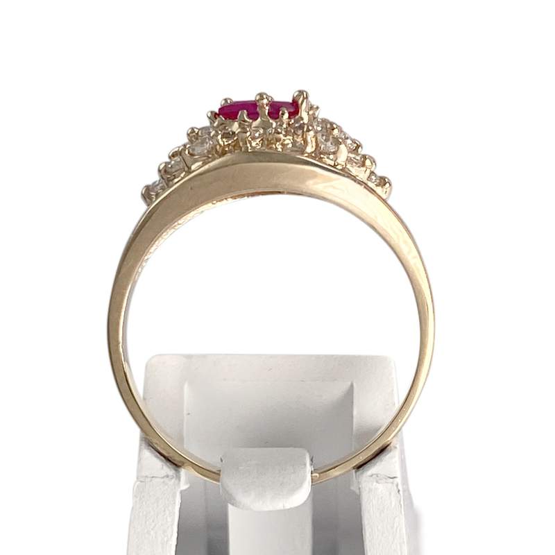 Bague d'occasion or 750 jaune rubis synthétique, zirconias - vue 3