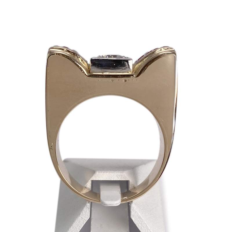 Bague d'occasion 2 ors 750 pierre blanche, rubis synthétiques - vue 3