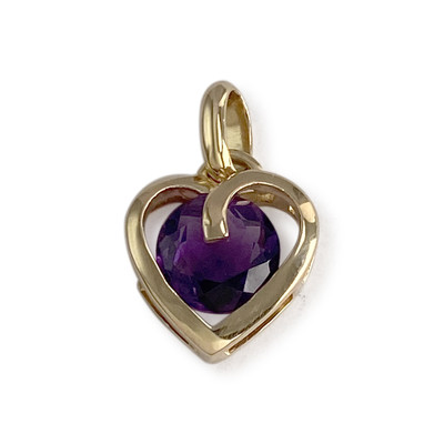 Pendentif coeur d'occasion or 750 jaune améthyste - vue 1