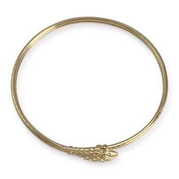 Tweedehands armband van 750 geelgoud met slangenmotief en robijnen