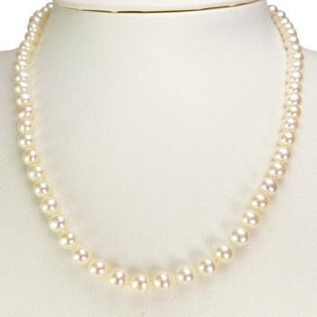 Collier d'occasion or 750 jaune maille perles, perles de culture de Chine