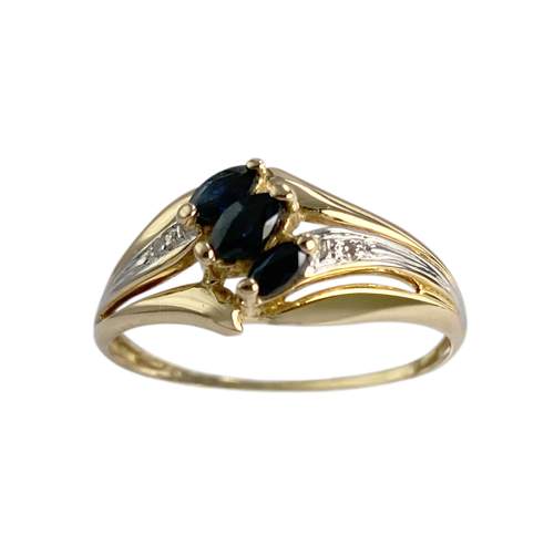 Bague d'occasion or 750 2 tons diamants, saphirs