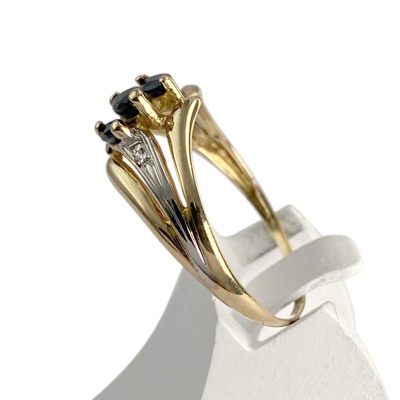 Bague d'occasion or 750 2 tons diamants, saphirs - vue 2