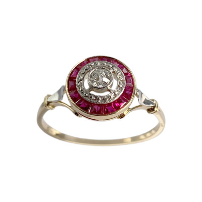 Bague d'occasion 2 tons 750 diamant, rubis