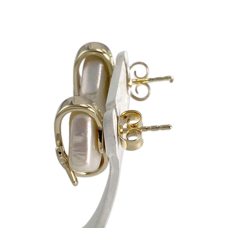 Boucles d'oreilles d'occasion or 585 jaune diamants, nacres - vue 2