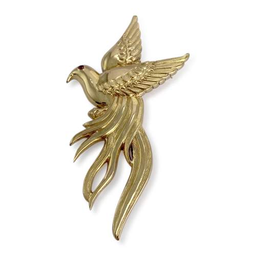 Broche d'occasion or 750 jaune oiseau rubis