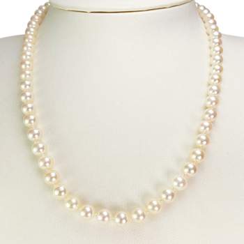 Collier d'occasion en or jaune 750, maille perles, perles de culture du Japon, 48 cm