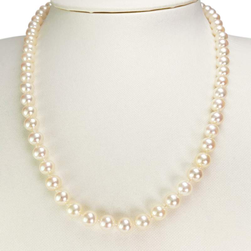 Collier d'occasion en or jaune 750, maille perles, perles de culture du Japon, 48 cm - vue 2