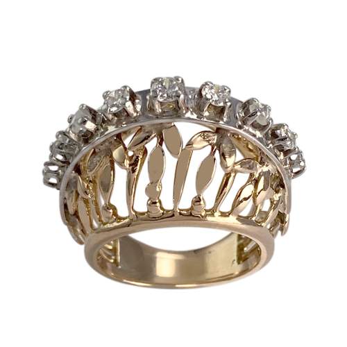 Tweedehands ring van 750 roségoud en witgoud met diamanten