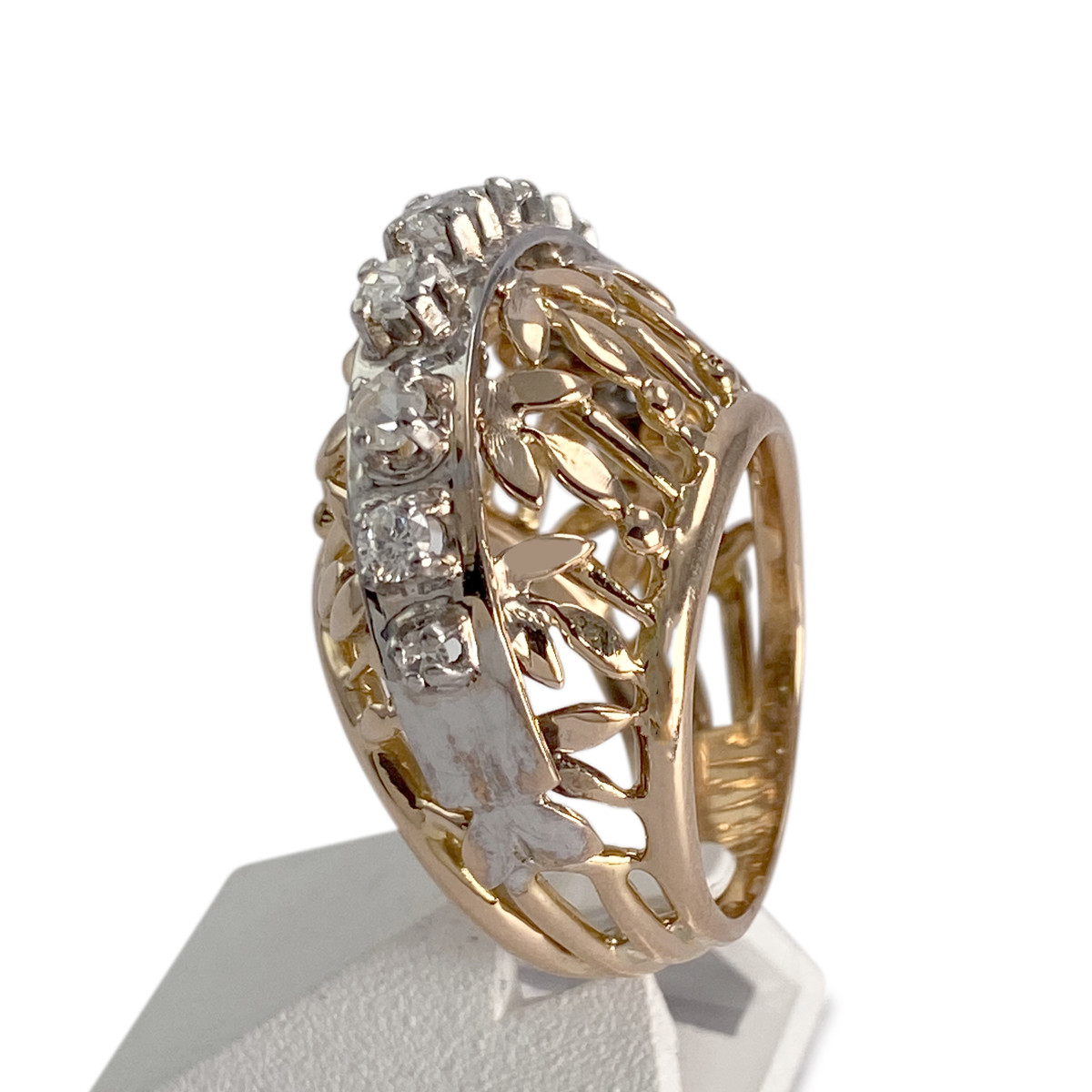 Bague d'occasion or 750 rose et or blanc diamants - vue 2