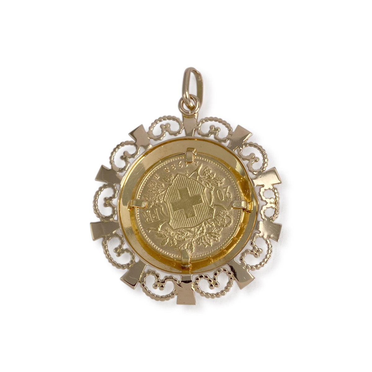 Médaille d'occasion or 750 jaune Helvetia rubis synthétiques - vue 2