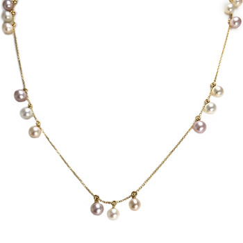 Collier d'occasion or 375 jaune maille forçat, perles de culture de Chine