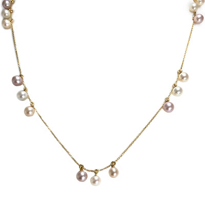 Collier d'occasion or 375 jaune maille forçat, perles de culture de Chine - vue 1