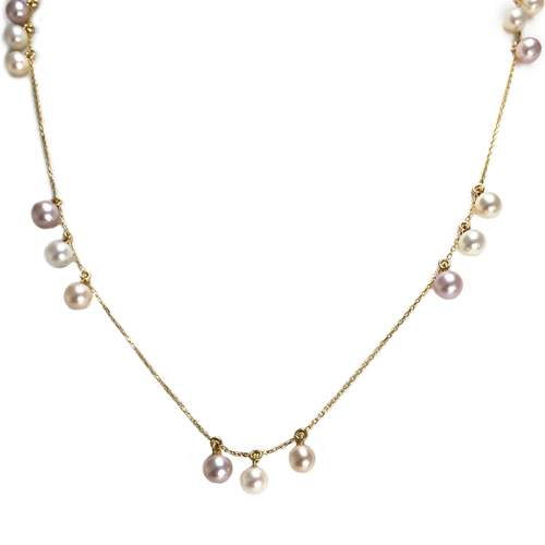 Collier d'occasion or 375 jaune maille forçat, perles de culture de Chine
