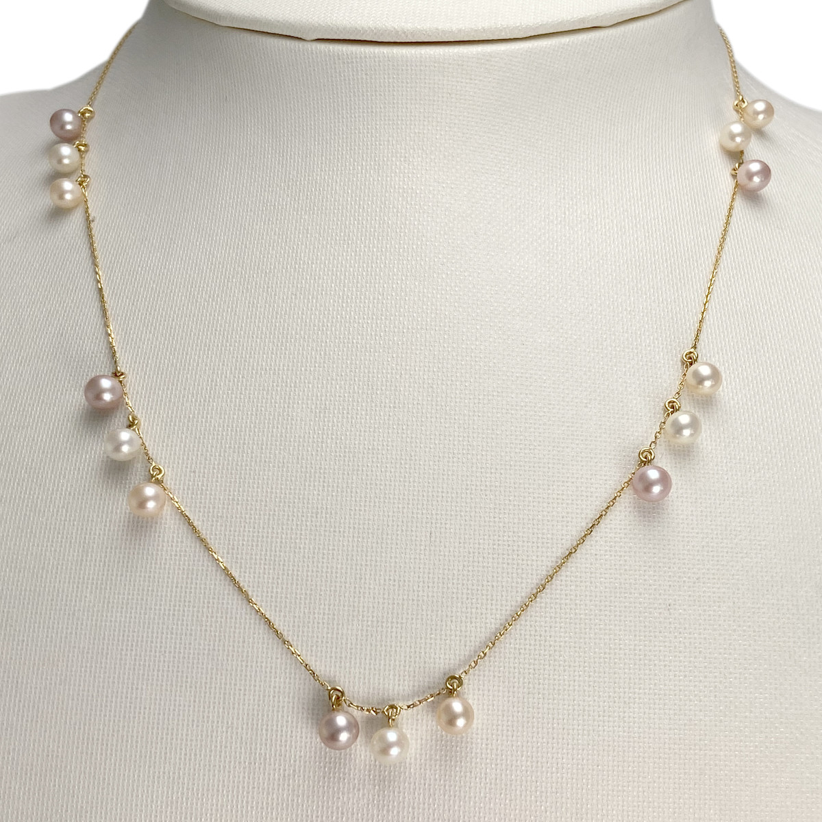 Collier d'occasion or 375 jaune maille forçat, perles de culture de Chine - vue 2