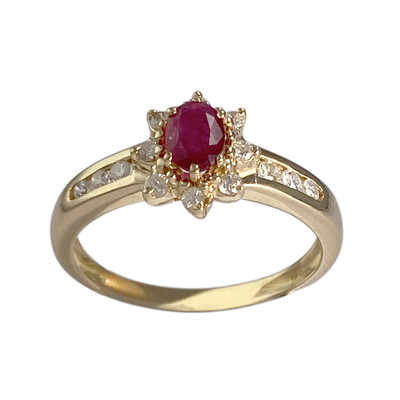 Bague d'occasion or 750 jaune diamants, rubis - vue 1