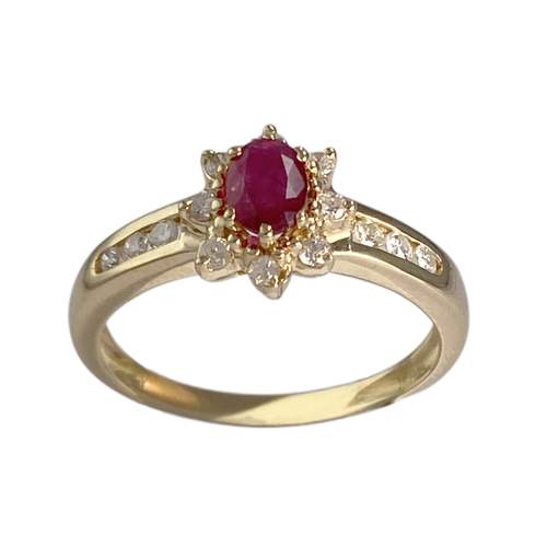 Bague d'occasion or 750 jaune diamants, rubis