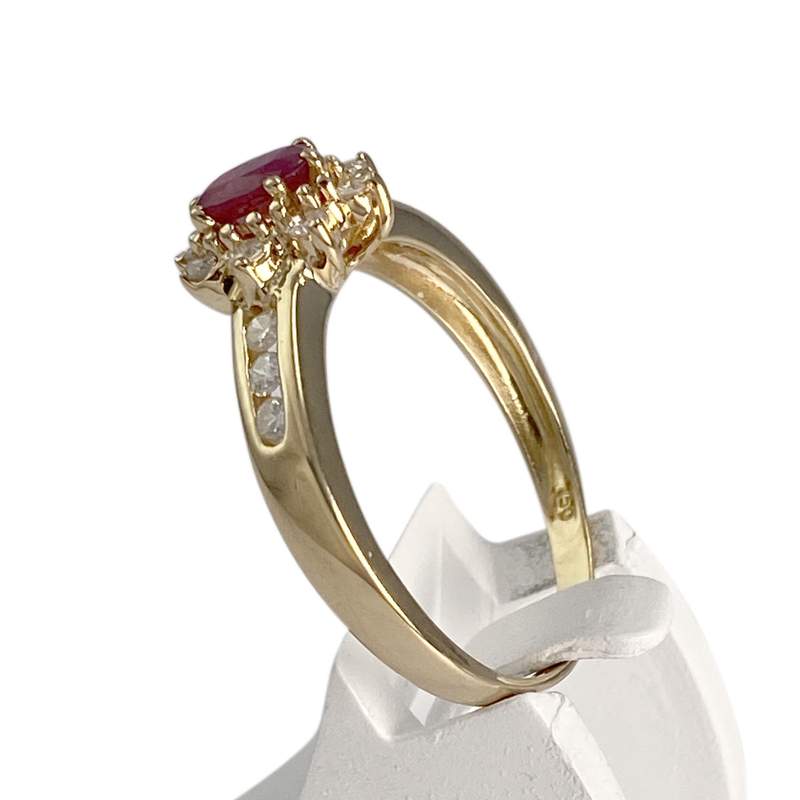Bague d'occasion or 750 jaune diamants, rubis - vue 2