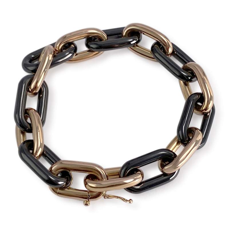 Bracelet d'occasion or 750 jaune maille forçat, céramique - vue 2