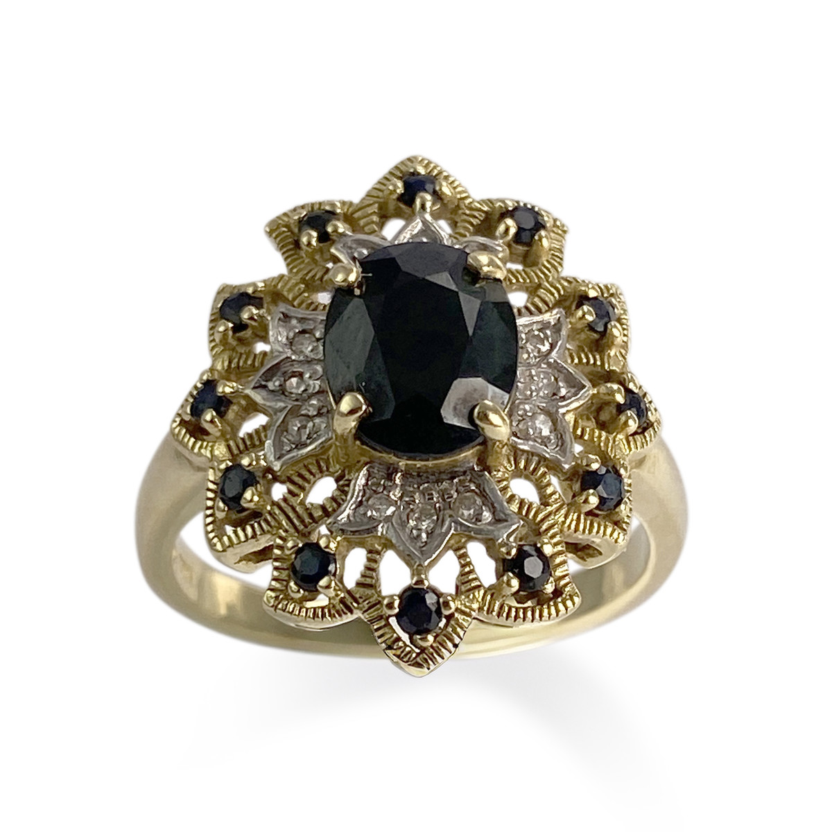 Bague d'occasion or 750 2 tons diamants, saphirs