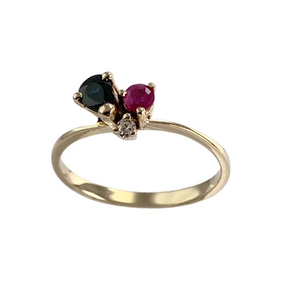 Bague d'occasion or 750 jaune diamant, saphir, rubis - vue 1
