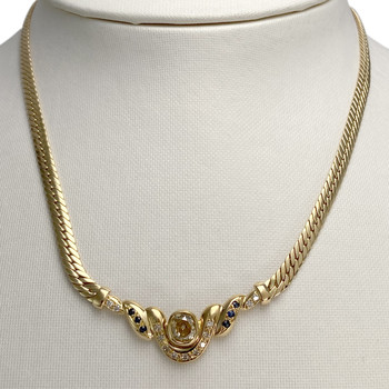 Collier d'occasion or 750 jaune maille anglaise diamants, saphirs