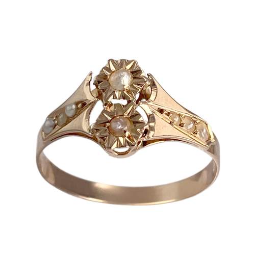 Pre-owned 750 rose gold ring with cultured pearls