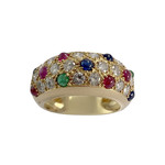 Bague d'occasion or 750 jaune diamants, émeraudes, rubis, saphirs - vue 1