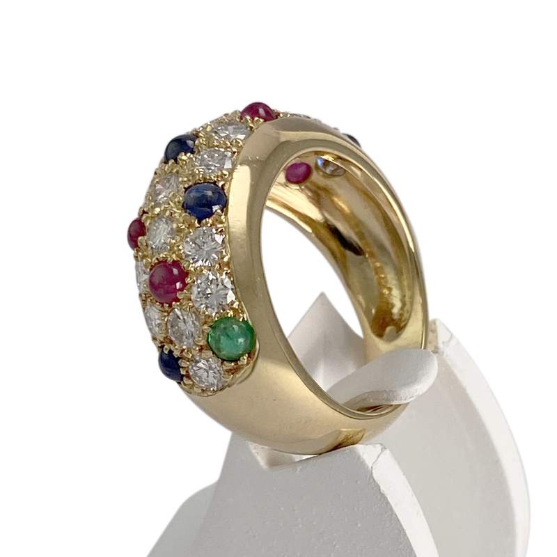 Bague d'occasion or 750 jaune diamants, émeraudes, rubis, saphirs - vue 2