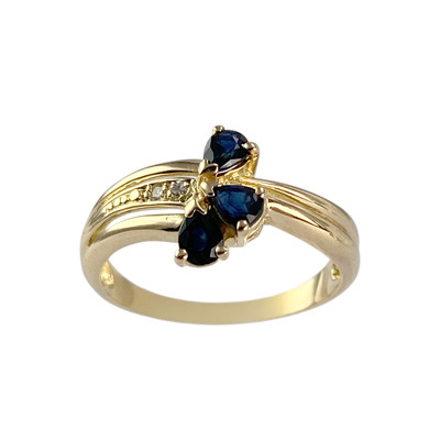 Bague d'occasion or 750 jaune diamants, saphirs